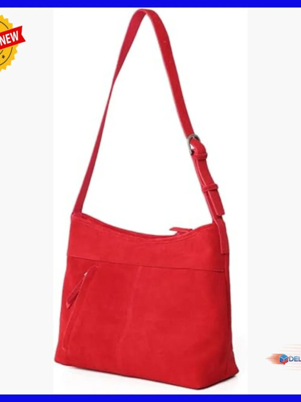 Genuine Suede Leather Hobo Tote with Adjustable Crossbody Strap and Zip Top